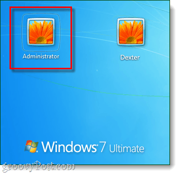 pieteikšanās administratora kontā no Windows 7 