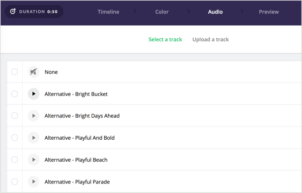 Atlasiet audio celiņu, ko pievienot savam Biteable videoklipam.