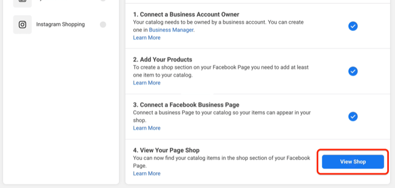 Skatīt veikala pogu, lai priekšskatītu, kā jūsu Facebook veikals izskatās jūsu lapā