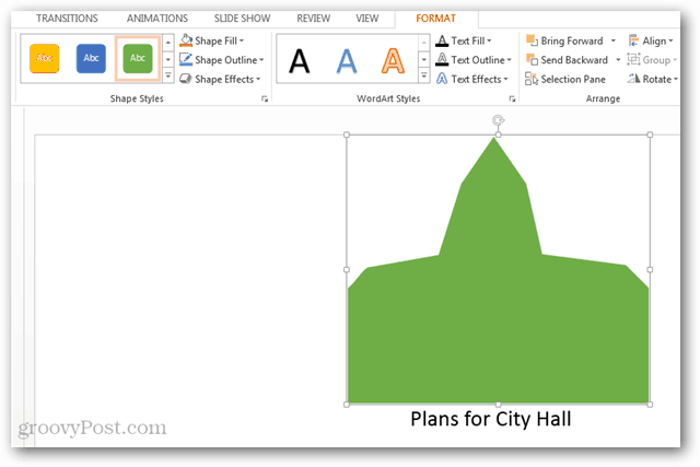 piemērs pielāgotajai formai, kas izveidota programmā Powerpoint 2013