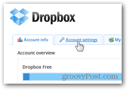 dropbox konta iestatījumu cilne