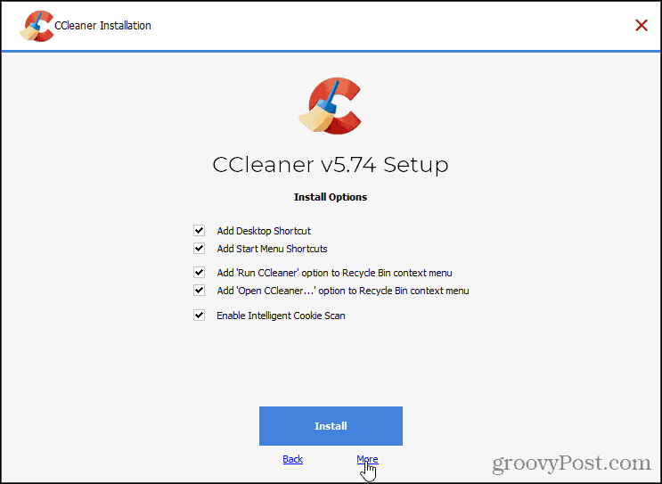 Noklikšķiniet uz Vairāk par CCleaner instalēšanu