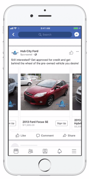 Facebook ieviesa dinamiskas reklāmas, kas ļauj autobūves uzņēmumiem izmantot savu transportlīdzekļu katalogu, lai palielinātu savu reklāmu atbilstību.