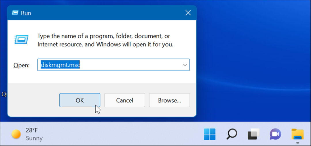 palaidiet atvērtā diska pārvaldību operētājsistēmā Windows 11