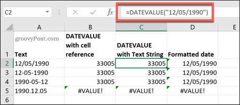 DATEVALUE funkcija, ko izmanto Microsoft Excel