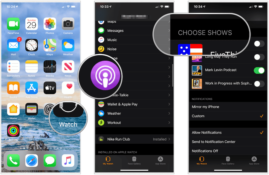 izvēlieties Podcast apraides vietnē Apple Watch