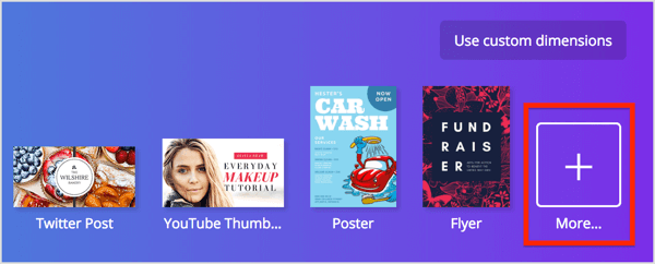 Pēc pieteikšanās Canva ekrāna augšējā labajā stūrī noklikšķiniet uz pogas Vairāk.