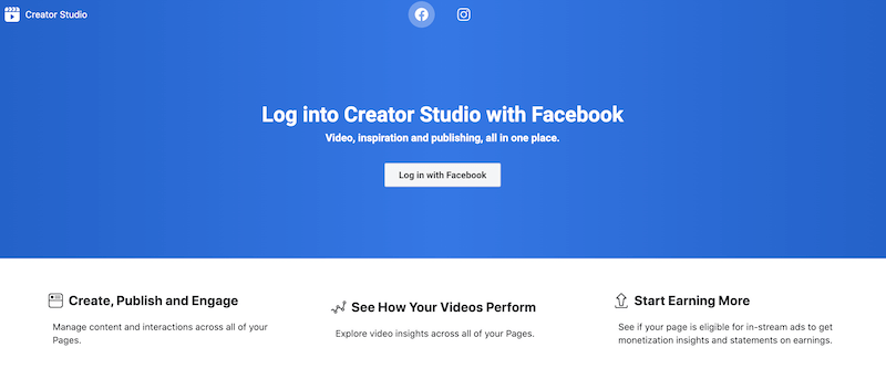 Facebook Creator Studio pieteikšanās lapa