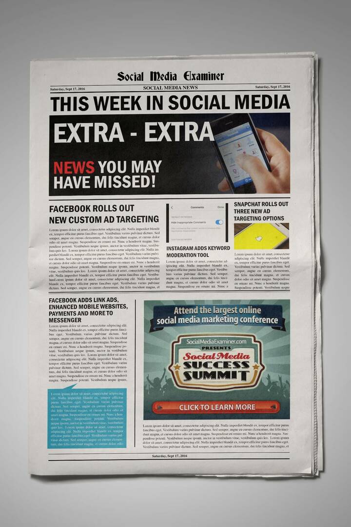 Facebook pielāgotās mērķauditorijas tagad mērķē Canvas reklāmu skatītājus un citus sociālo mediju jaunumus par 2016. gada 17. septembri.