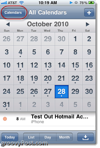 Hotmail iPhone kalendārs