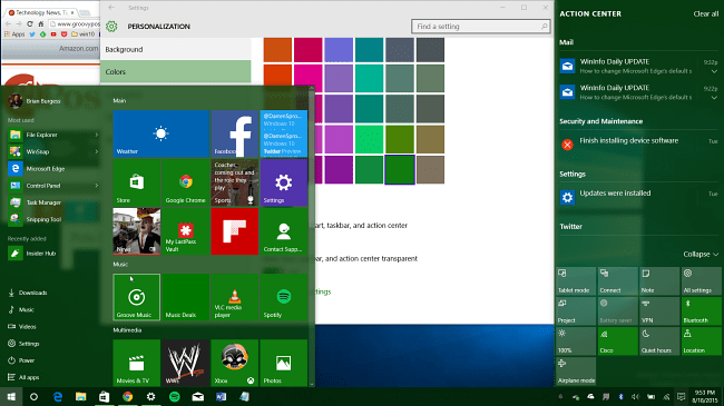 Apskats jaunās Windows 10 krāsu izvēles iespējas