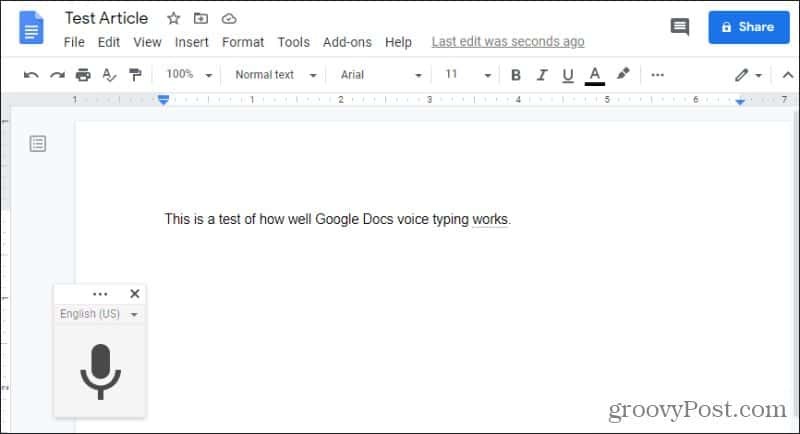 iespējojot google docs rakstīšanu ar balsi