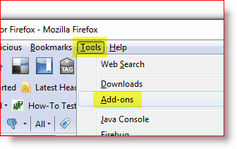 Atveriet izvēlni Firefox Papildinājums