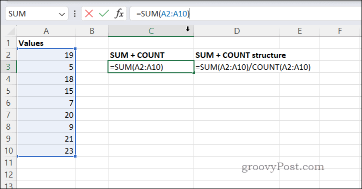 Vidējo vērtību aprēķināšana ar SUMCOUNT programmā Excel