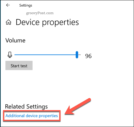Windows iestatījumu papildu ierīču rekvizītu opcija