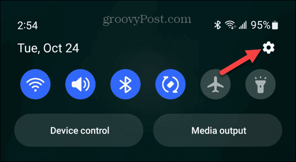 Android iestatījumu pogas paziņojumu panelis