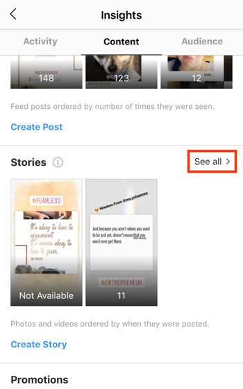 Skatiet Instagram Stories IA datus, 3. darbība.