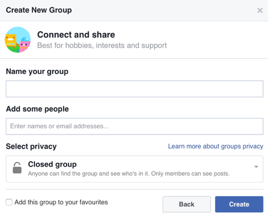 Aizpildiet informāciju par savu Facebook grupu un pievienojiet dalībniekus.