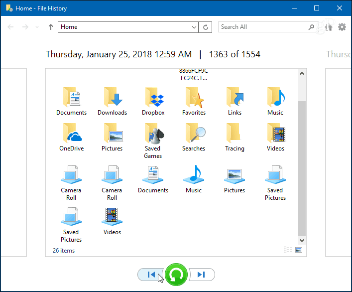 Windows 10 failu vēsture