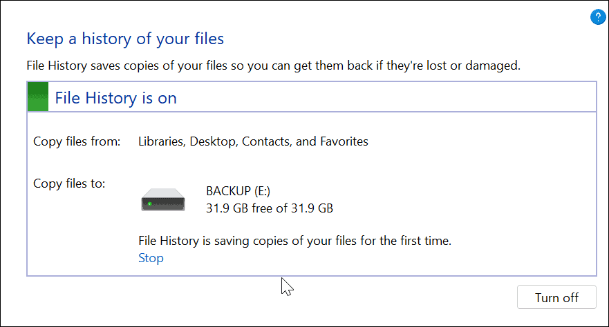 iestatiet failu vēsturi operētājsistēmā Windows 11