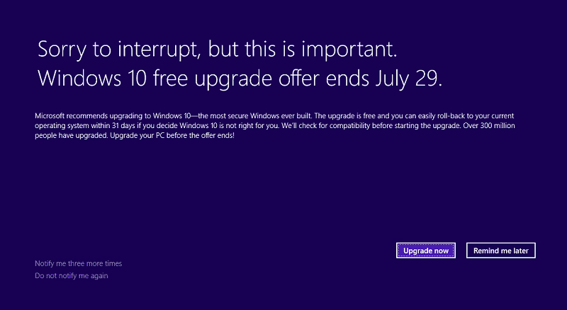 Microsoft publicē Windows 10 bezmaksas paziņojuma par jaunināšanas piedāvājumu izbeigšanu