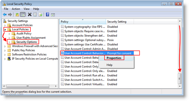 Iestatiet lietotāja konta uzvedību lietotāja konta kontrolei (UAC) Windows Vista