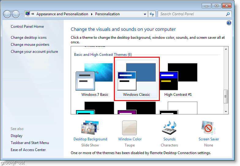 Windows 7 nomainiet motīvu uz klasisko