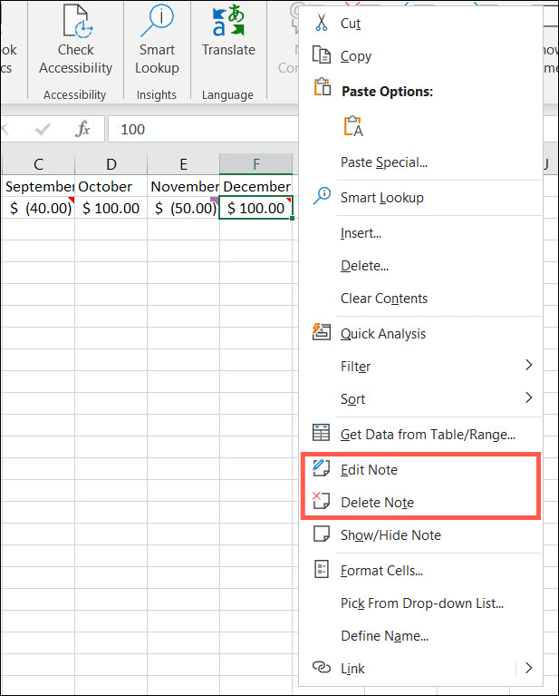 Rediģēt vai dzēst piezīmes programmā Excel