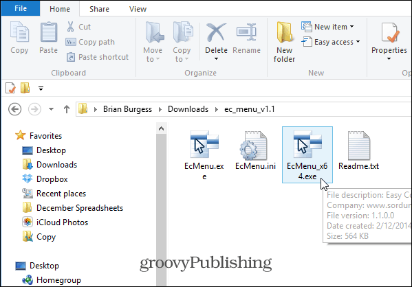 Pievienojiet vienumus Windows labās pogas noklikšķiniet uz konteksta izvēlnes, izmantojot vienkāršo ceļu