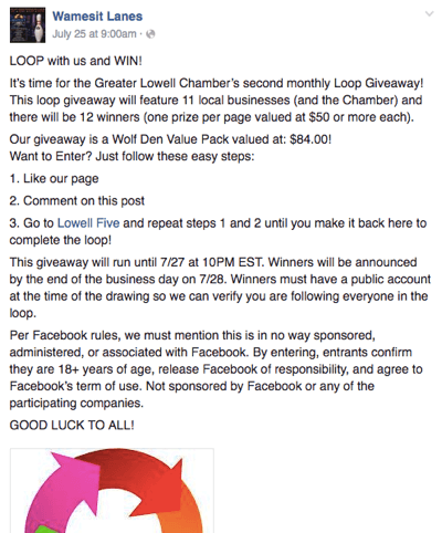 facebook loop giveaway piemērs