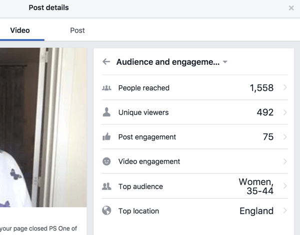 Facebook parāda atsevišķu ziņu un videoklipu piesaistes statistiku.