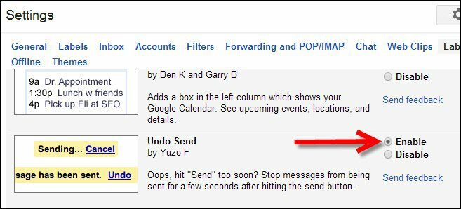 Iespējojiet Sūtīt atsaukšanu, izmantojot Gmail Labs