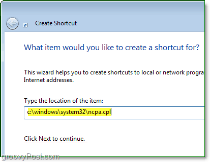 kā faila ceļu izmantojiet c: Windows system32ncpa.cpl, lai ātri atvērtu tīkla savienojumus