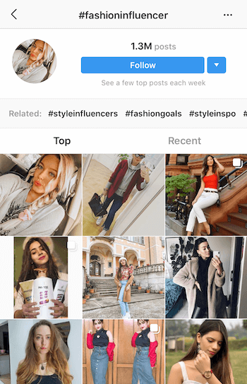 Instagram hashtag meklēšana potenciālajiem ietekmētājiem, ar kuriem sadarboties