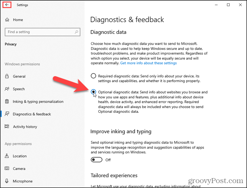 Ieslēdziet Windows 10 Papildu diagnostikas datus