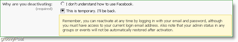 Jūs jebkurā laikā varat atkārtoti aktivizēt facebook, vai tā tiešām ir deaktivizēšana?