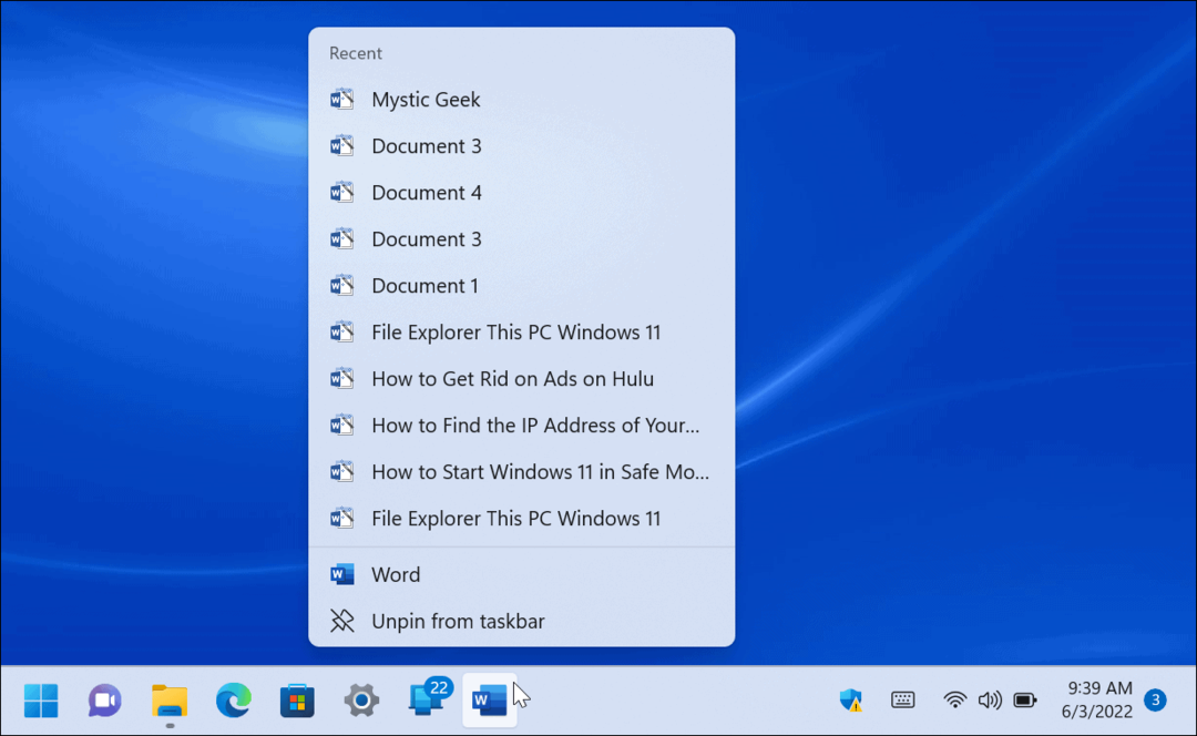 Pārlēkšanas saraksti operētājsistēmā Windows 11