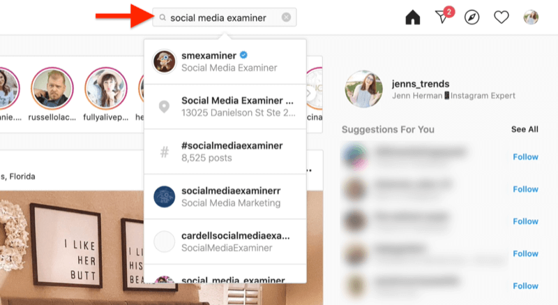 darbvirsmas ekrānuzņēmums, kurā parādīta instagram konta meklēšana, izmantojot sociālo mediju pārbaudītāja meklēšanas nosacījumus