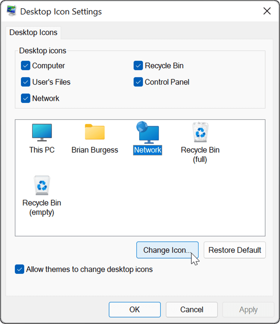 atgūt mantotās darbvirsmas ikonas operētājsistēmā Windows 11