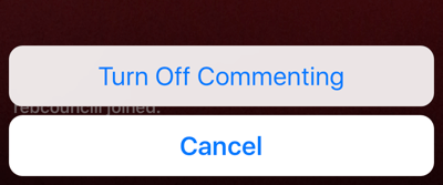 Noklikšķiniet uz trīs punktu ikonas, lai izslēgtu tiešraides komentēšanu.