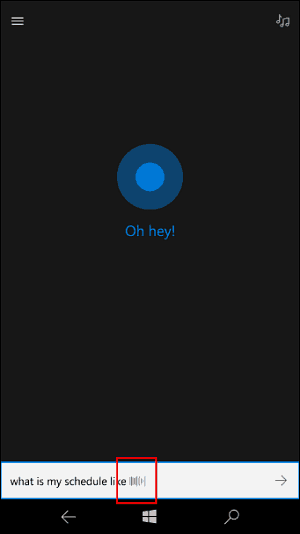 Cortana klausīšanās animācija