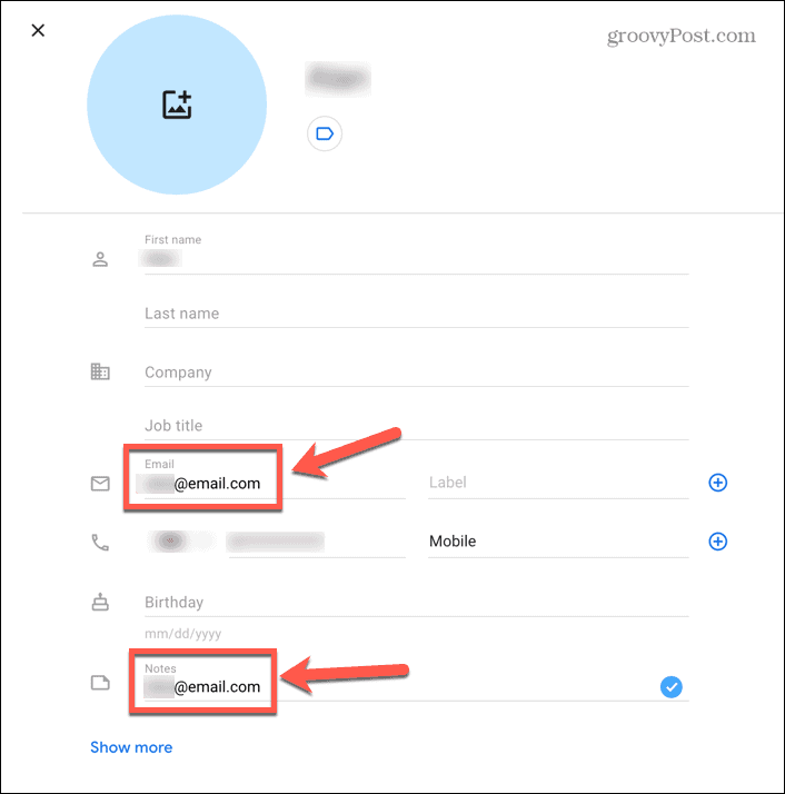 gmail kopēt e-pasta adresi piezīmēm