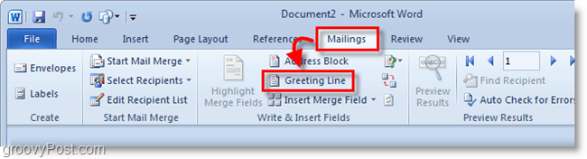 Outlook 2010 ekrānuzņēmums — noklikšķiniet uz sveiciena rindas zem pasta sūtījumiem