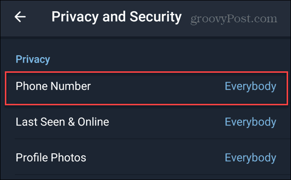 Paslēpiet savu tālruņa numuru telegrammā operētājsistēmā Android