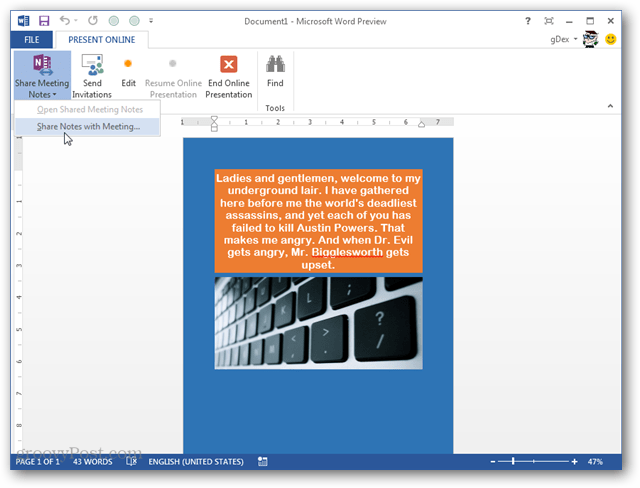 Uzreiz prezentējiet jebkuru Office 2013 dokumentu vai prezentāciju tiešsaistē