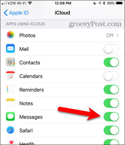 Ieslēdziet funkciju Ziņojumi iCloud iOS