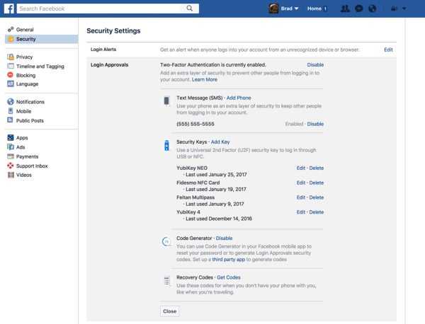 Facebook lietotāji tagad var reģistrēt fizisko drošības atslēgu, lai aizsargātu savu Facebook kontu.