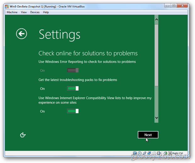 VirtualBox Windows 8 privātuma iestatījumu tiešsaistes risinājumi