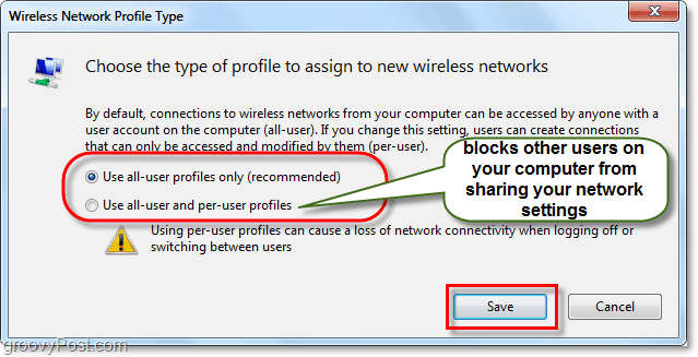 pārvaldīt Windows 7 tīkla profila tipu