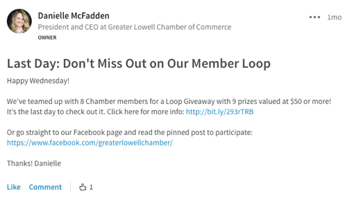 reklamējiet facebook loop giveaway par linkedin